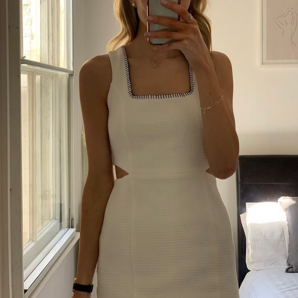 Zara Oyster White Textured Cut Out Dress - Picture 9 of 17